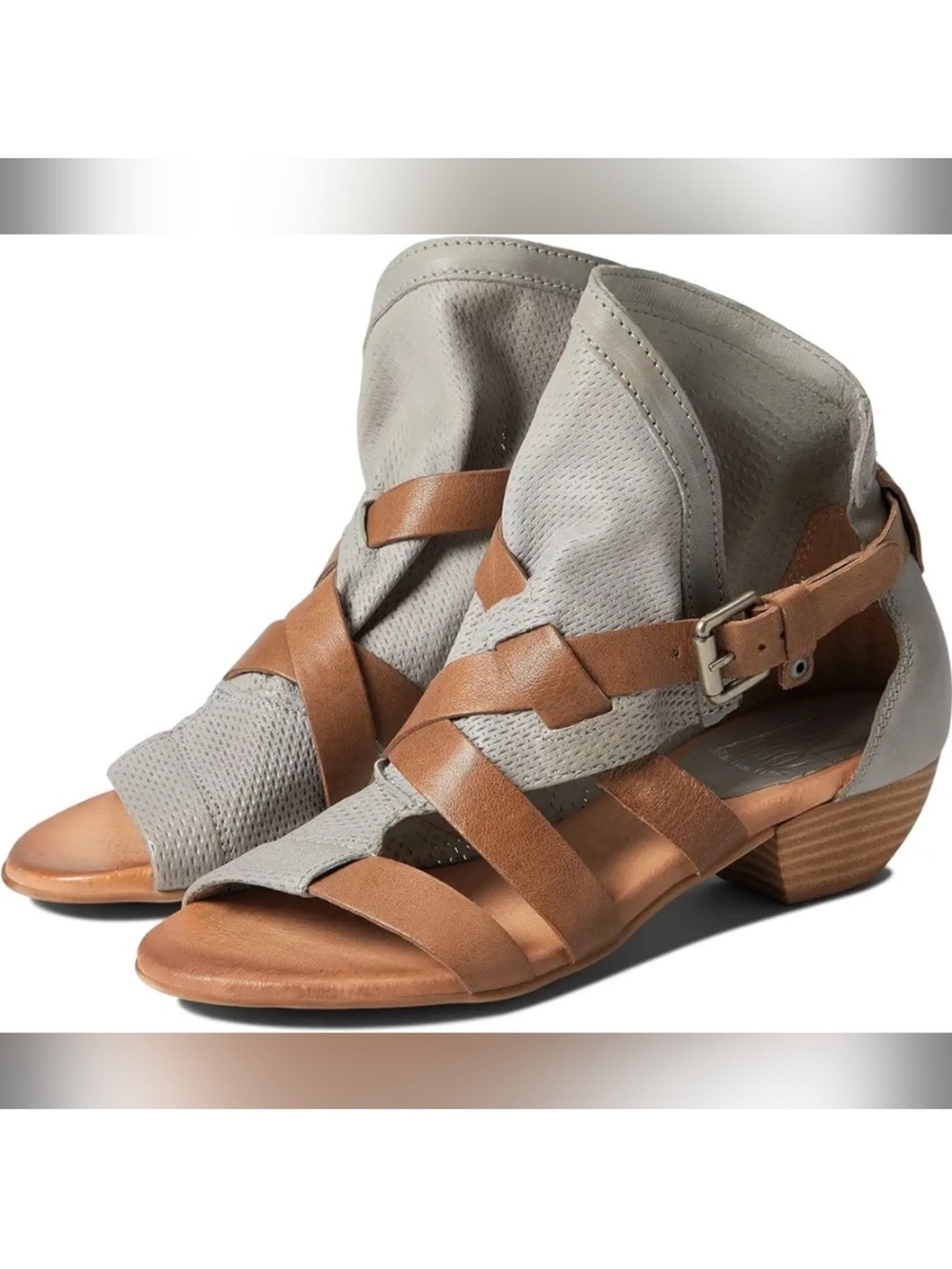 Miz Mooz Cassidy Brown & Gray Leather Hybrid Bootie Sandals Size 9